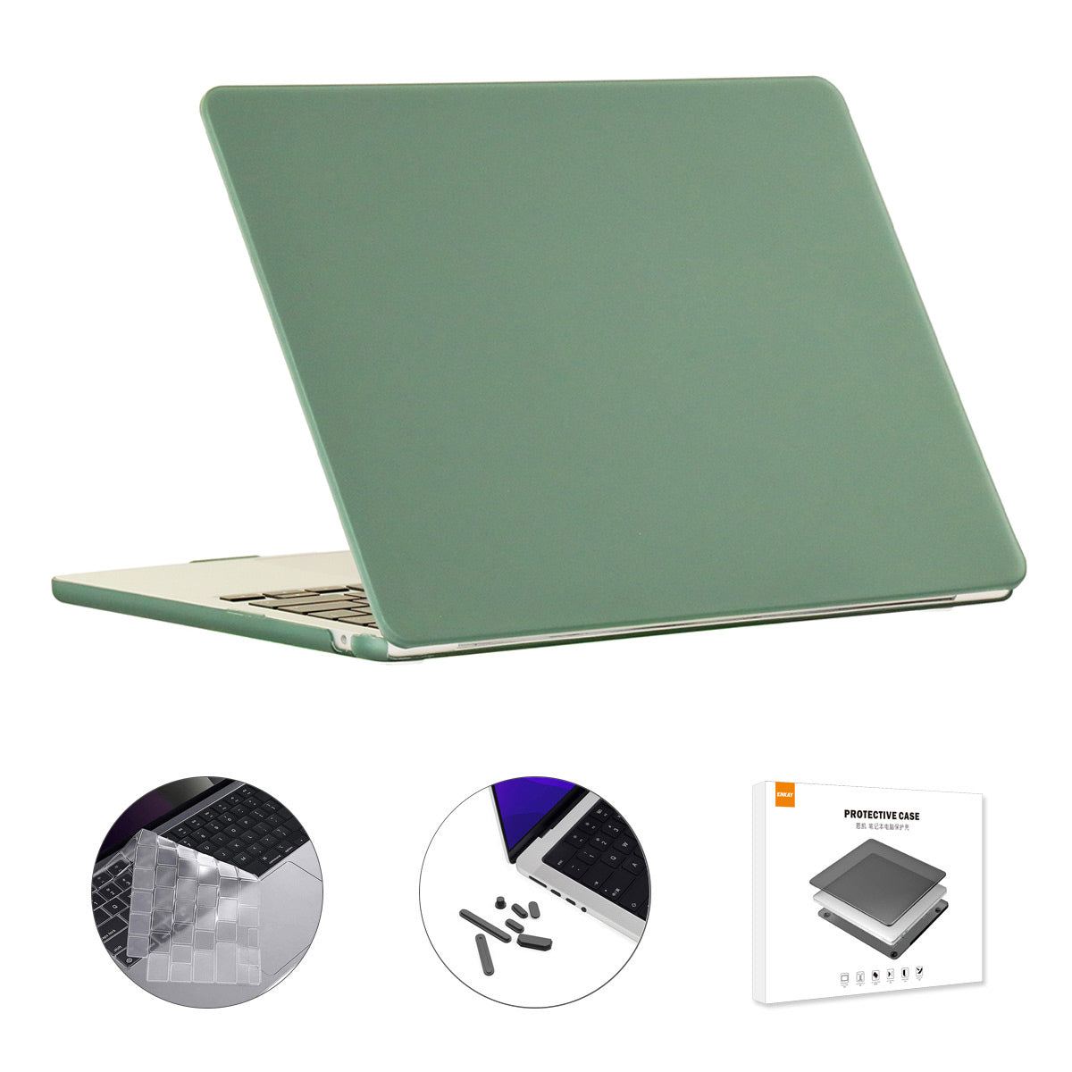 For Macbook Air 15 inch (2023) A2941 (EU Version) Matte Laptop PC Case with TPU Keyboard Film + Dust-Proof Plugs - Green For Macbook Air 15 inch (2023) A2941 (EU Version) Matte Laptop PC Case with TPU Keyboard Film + Dust-Proof Plugs - Green